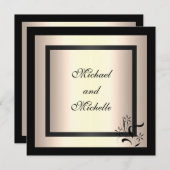 Einladung Verlobung Glamour Creme Black Floral (Vorne/Hinten)