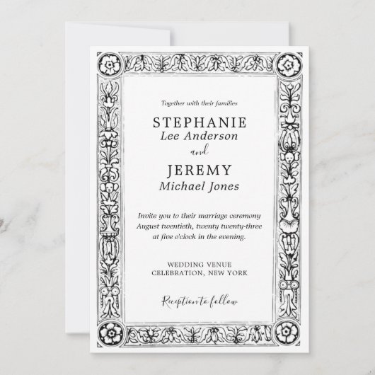 Einladung Verzierte Schwarz-Weiß-Grenze (Vorderseite)