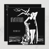 Einladung Vintag Retro Schwarz-weiß (Vorne/Hinten)