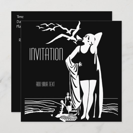 Einladung Vintag Retro Schwarz-weiß (Vorne/Hinten)