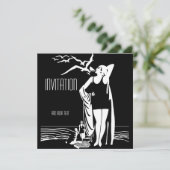 Einladung Vintag Retro Schwarz-weiß (Stehend Vorderseite)