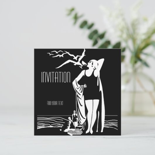 Einladung Vintag Retro Schwarz-weiß (Stehend Vorderseite)