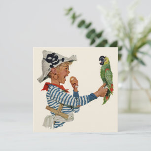 Einladung Vintage-Junge spielt Pirat mit Papagei