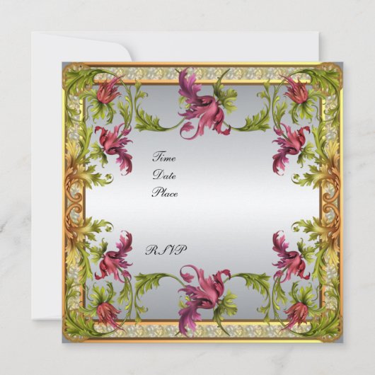 Einladung Vintage Silber Viktorianische Blumenrahm (Rückseite)
