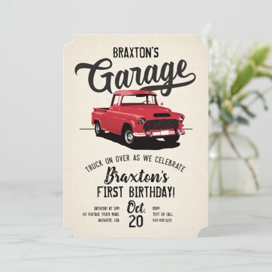Einladung Vintager Lkw Geburtstagsparty (Stehend Vorderseite)