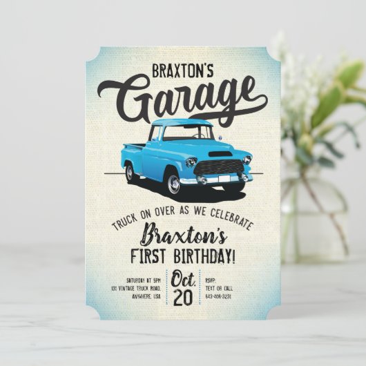 Einladung Vintager Lkw Geburtstagsparty (Stehend Vorderseite)