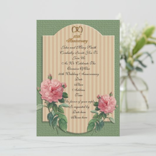 Einladung Vintager Rose zum 50. Jahrestag (Stehend Vorderseite)