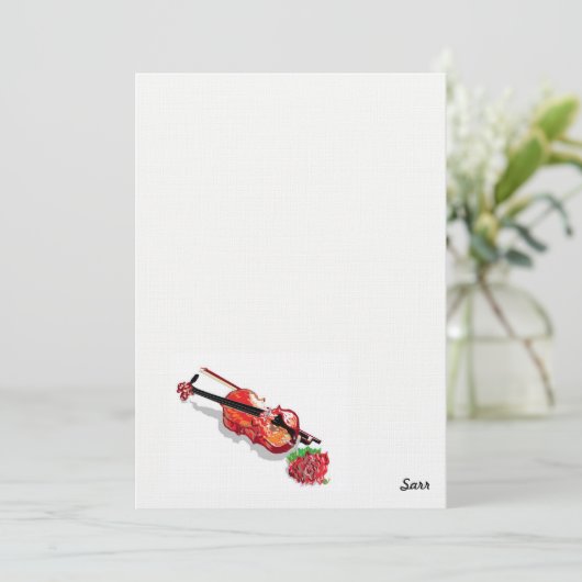 Einladung Violine mit Rose (Stehend Vorderseite)