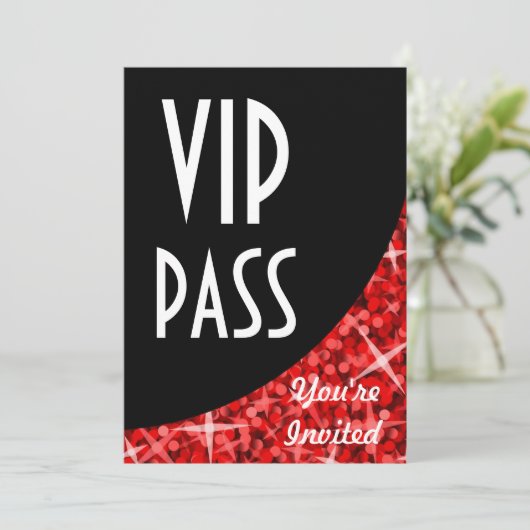 Einladung "VIP Pass", Glitz Rote Kurve (Stehend Vorderseite)