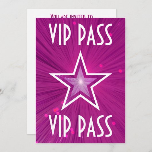 Einladung "VIP PASS" mit rosa Sternen (Vorne/Hinten)