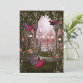 Einladung Vögel freies Party Einladung Rotes Rosa  (Stehend Vorderseite)