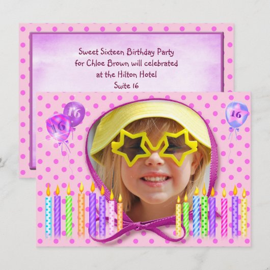 Einladung von 16 . Geburtstag (Vorne/Hinten)