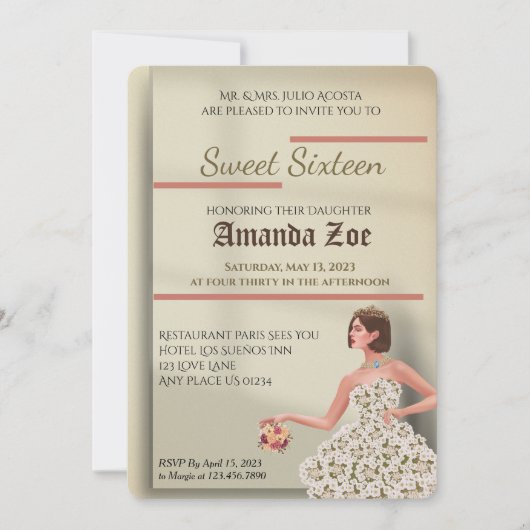 Einladung von 16 . Geburtstag (Vorderseite)