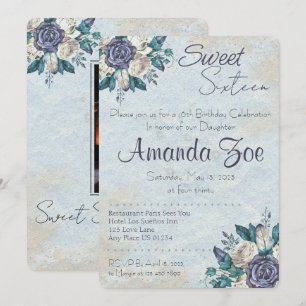 Einladung von 16 . Geburtstag Dusty Blue Floral