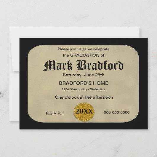 EINLADUNG VON Abschlüssen - GERAHMTE BESCHEINIGUNG (Vorderseite)