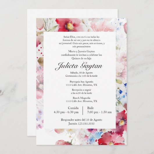 Einladung von Acuarela quinceñera (Vorne/Hinten)