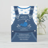 Einladung von Ahoy Whale Nautical Baby Shower (Stehend Vorderseite)