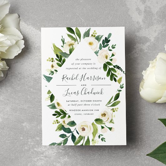 Einladung von Alabaster Floral Frame Hochzeit