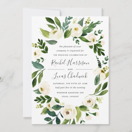 Einladung von Alabaster Floral Frame Hochzeit (Vorderseite)