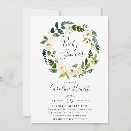 Einladung von Alabaster Wreath Baby Shower (Vorderseite)