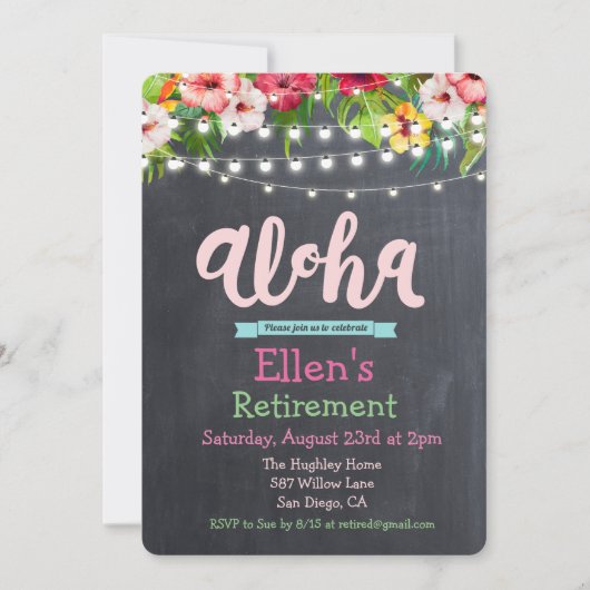 Einladung von Aloha Luau zur tropischen Pension (Vorderseite)