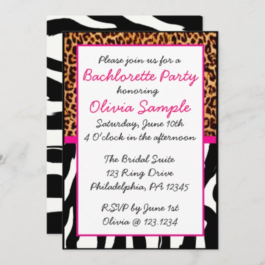 Einladung von Animal Print Bachlorette (Vorne/Hinten)