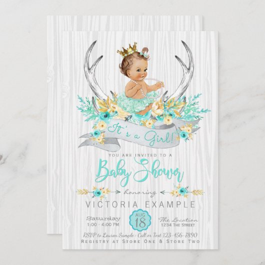 Einladung von Antler Boho Princess Tribal Baby Sho (Vorne/Hinten)