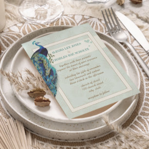 Einladung von Aqua Blue und Brown Peacock Hochzeit