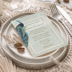 Einladung von Aqua Blue und Navy Peacock Hochzeit