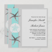 Einladung von Aqua und Grey Band Starfish Hochzeit (Vorne/Hinten)