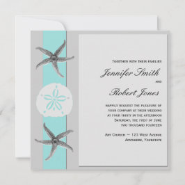 Einladung von Aqua und Grey Band Starfish Hochzeit