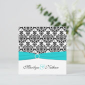Einladung von Aqua, White und Black Damask Square