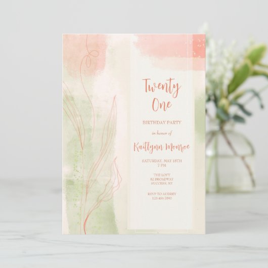 Einladung von Aquarellblättern (Stehend Vorderseite)