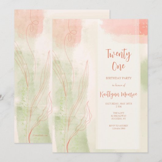 Einladung von Aquarellblättern (Vorne/Hinten)