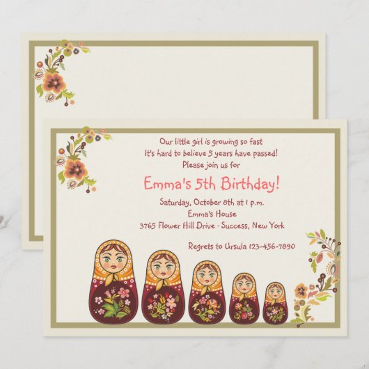 Einladung von Babushka-Dolls (Vorne/Hinten)