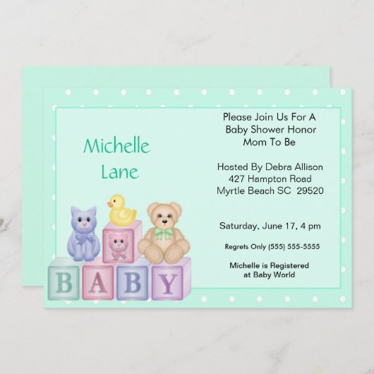 Einladung von Baby Blocks (Vorne/Hinten)