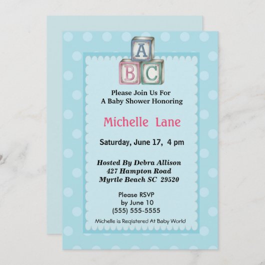 Einladung von Baby Blocks Boy Shower (Vorne/Hinten)