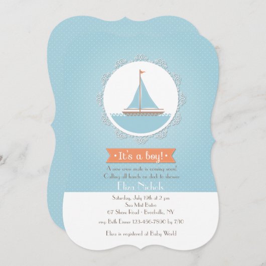 Einladung von Baby Boy Sailboat (Vorne/Hinten)