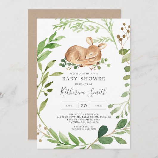 Einladung von Baby Deer Baby Shower (Vorne/Hinten)