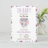 Einladung von Baby Elephant Dusche, Boho Floral (Stehend Vorderseite)