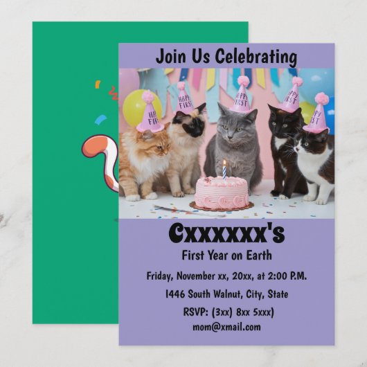 Einladung von Baby First Birthday (Vorne/Hinten)