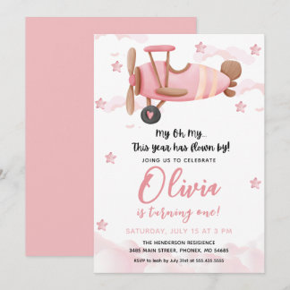 Einladung von Baby Girl Airplane zum ersten Geburt