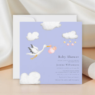 Einladung von Baby Girl Stork Shower Lavender