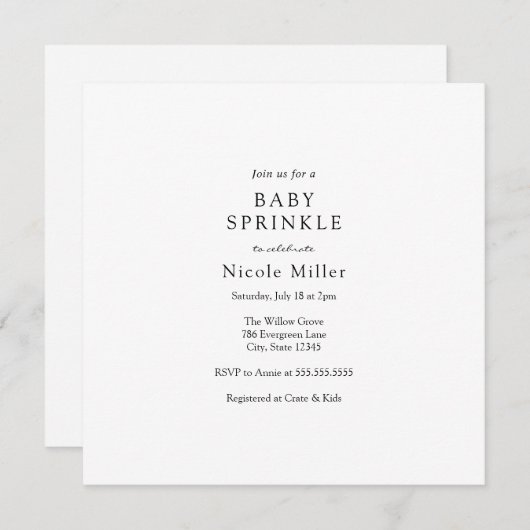 Einladung von Baby Sprinkle (Vorne/Hinten)