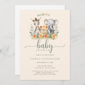 Einladung von Baby Zoo Animal Baby Shower (Vorne/Hinten)