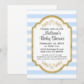 Einladung von Babydusche, Gold, Blaustreifen (Vorne/Hinten)