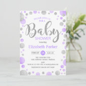 Einladung von Babyduschen - Lila Silberpunkte (Stehend Vorderseite)