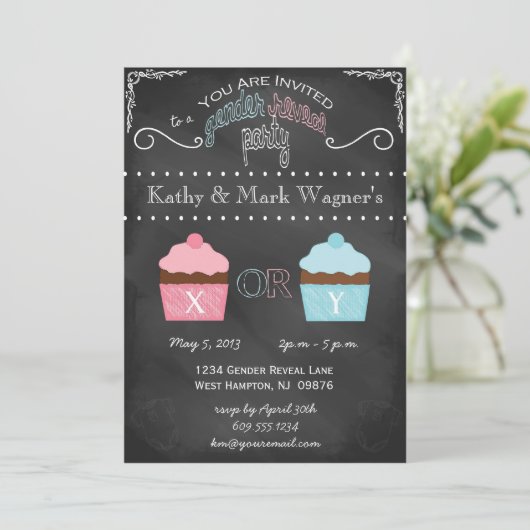 Einladung von Babygeschlechtern in Chalkboard (Stehend Vorderseite)