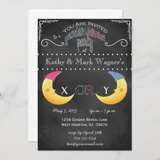 Einladung von Babygeschlechtern in Chalkboard (Vorne/Hinten)