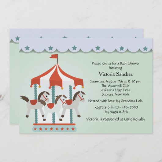 Einladung von Babys Carousel (Vorne/Hinten)
